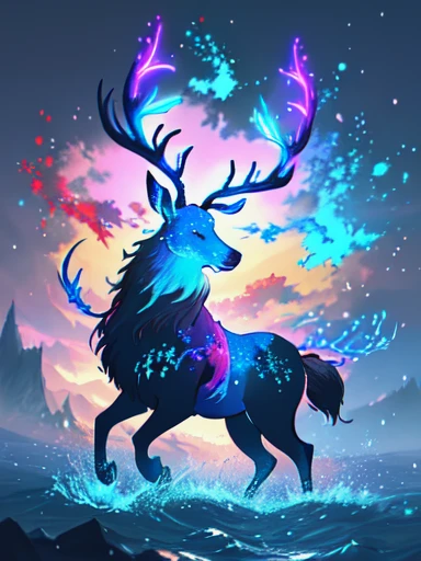 (artwork) Splash Art、Colorful Stag, beautiful, compensate, Baton, Very detailed, 8k