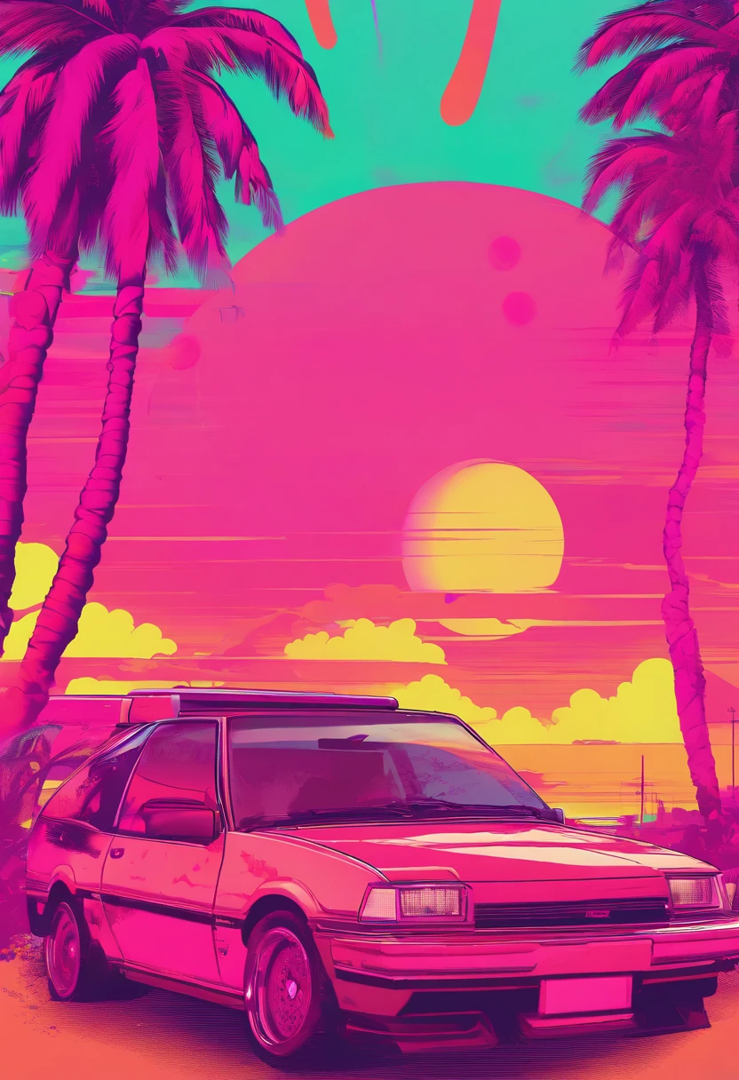 A nostalgic vaporwave dreamscape, featuring a retro 'Commodore 64', adorned with 'Data Mosh' and a 'Hot Pink' neon color palette, under artificial light and asymmetric composition. --v 5.2 --style raw