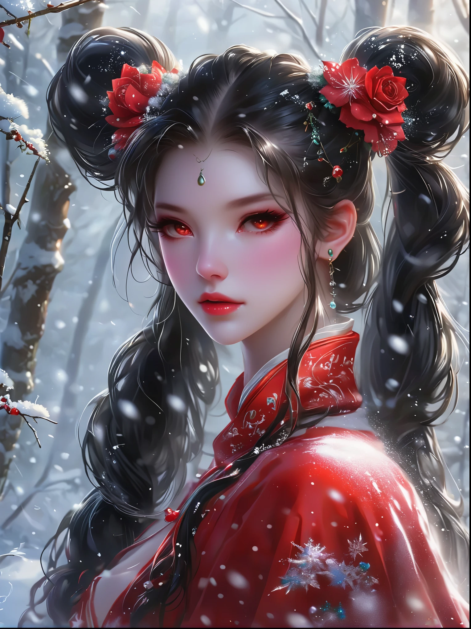 可爱ofFairy,girl,1个girl,(((A little bit,Very smallof身体,Very small))),(((15 years old))),((动漫Fairy 有极其可爱和美丽of辫子头发)),(((Fairy,Fairy耳朵))),(((Large Breasts))),((((Black Hair:1.35,Double ponytail hairstyle,Dyeing inner hair,Breathe through your ears)))),(((Red Eyes:1.3))),复杂ofof眼睛,美丽细节of眼睛,对称of眼睛,big eyes:1.5,(((光滑of皮肤:1.5,明亮of皮肤: 1.5,黝黑of皮肤,闪亮of皮肤,非常闪亮of皮肤,闪亮of身体,Plastic Glitter Leather,夸张of闪亮皮肤,发光of皮肤))),(详细of身体,(详细of面部)), 可爱of,of,大胆of,Absolutely great opportunity, 暴露of服装,露出你of皮肤,(((性感of红色毛皮大衣,Red fur coat suit,穿着红色of皮大衣:1.3,Red winter coat))), ((Red mini skirt,带毛边ofRed mini skirt,Visible suspenders)),(Bib),(White gloves,红色of衣服,Half naked,带一点红色of衣服,(((raw edge clothes)))),(((复杂ofof服装,复杂ofof衣服,Embroidered clothing,华丽of服装,embroide红色of衣服,华丽of衣服))),(Dynamic poses:1.0),尴尬of,(center,合适of比例,rule of thirds),((下雪of松林)),winter,landscape:1.25,((复杂ofoflandscape)),((Snow forest background)), (光滑of冬季装饰品),high resolution,Be focused,(Ultra Detailed,Very detailed),(实际of艺术作品:1.37),(Very detailedofCG unity 8k壁纸),(((明亮of颜色,充满活力of主题))),(复杂of),(masterpiece),(最好of质量),Artistic images,(由sldr拍摄of照片),(复杂ofof背景),完美渲染of面部,完美of面部细节,实际ofof面部,Reality,Analog style,(((复杂ofof细节))),(((实际of))), (((Camel toe, White tights)))