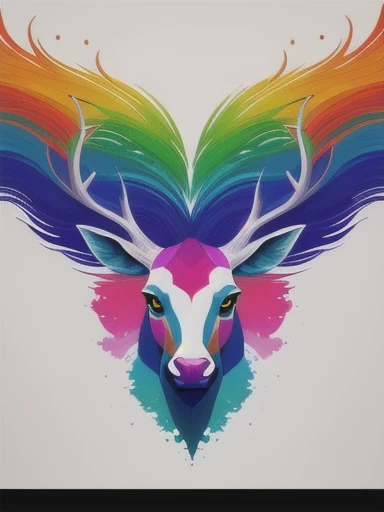 (masterpiece, highest quality:1.2), High resolution/high contrast,Splash Art, Abstract surreal colors, Popular geometric surrealism, Rainbow Dreams Colorful Stag, beautiful, 8k、White background
