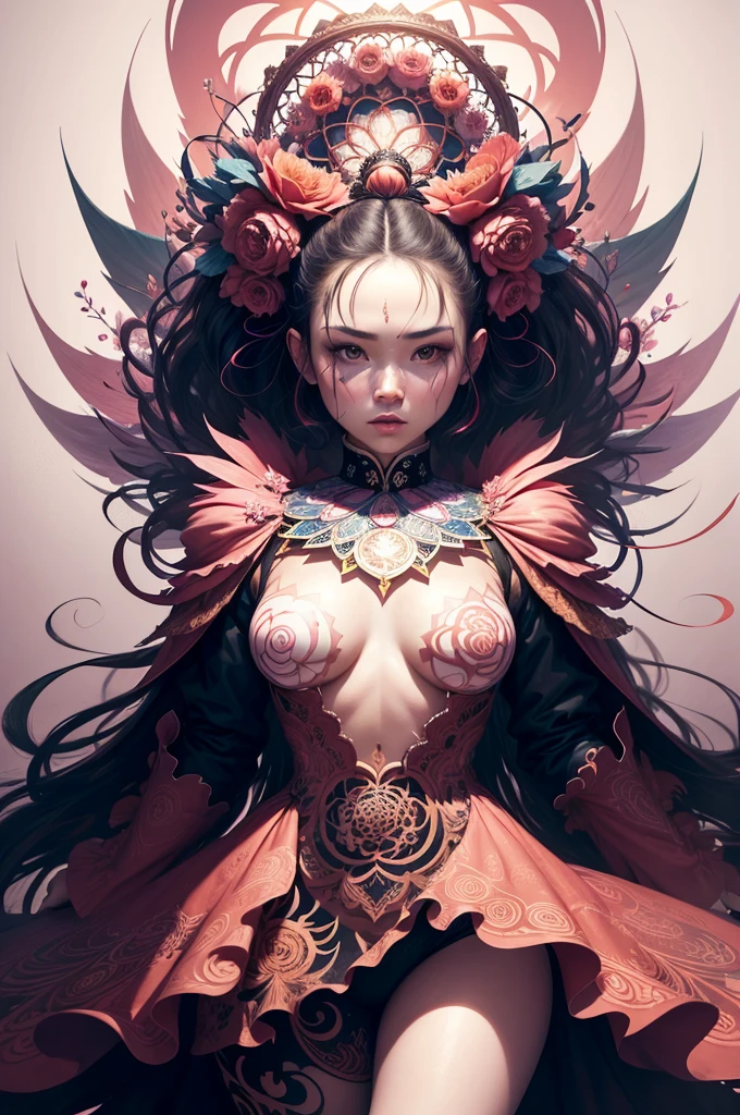 arte oficial, fondo de pantalla de unidad 8k, ultra detallado, hermoso y estetico, Obra maestra, mejor calidad, (zenenredo, mandala, enredo, enenredo), (fractal art:1.3) , 1 chica, Flores rojas, extremadamente detallado, dynamic angle, tiro de vaquero, the most beautiful form of chaos, elegant, a brutalist designed, colores vivos, romanticismo, por james jean, roby dwi antono, Rosa Tran, Francis Bacon, michael mraz, genio adrian, petra corright, Gerhard Richter, takato yamamoto, madera ashley, atmospheric