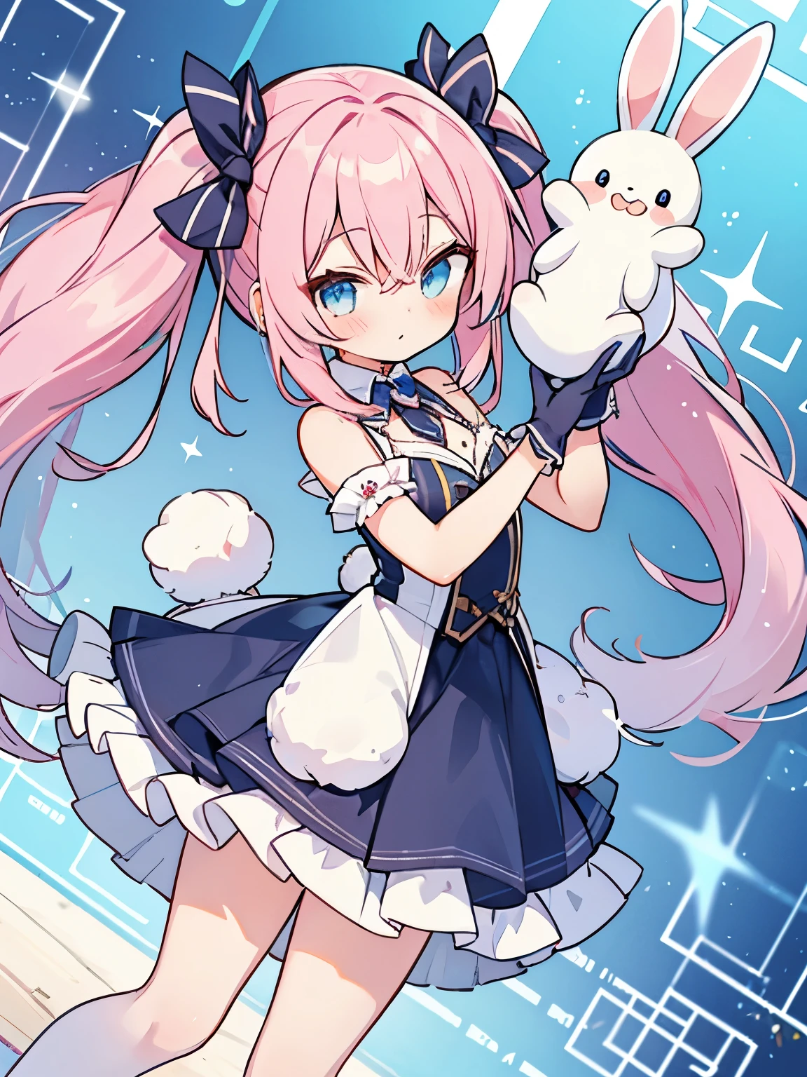 cute, Twin tails, fantasy wonderland, 1 girl, Confused eyes, Rabbit, Dynamic Angle, Game CG