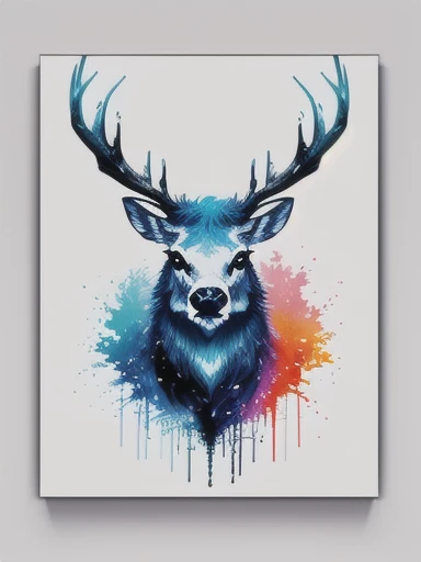 (masterpiece, highest quality:1.2), High resolution/high contrast,Splash Art, Colorful Stag, beautiful, 8k、White background, Multidimensional geometry wall ポートレート