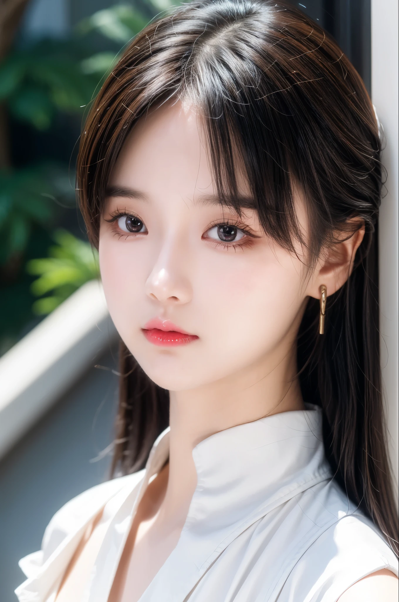 chongyue, 1boy, bangs, brown_hair, chinese_clothes, close-up, closed_mouth, red earrings, looking_at_viewer, male_focus,red_eyes, solo 