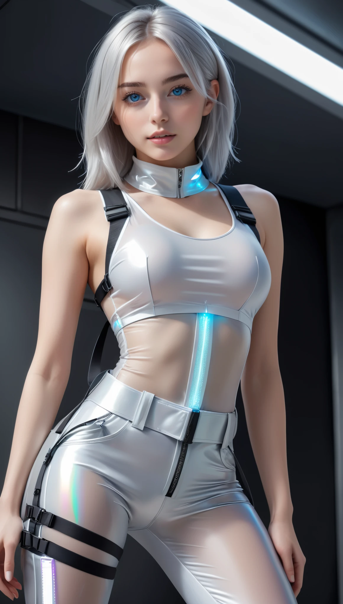 masterpiece, Best Quality, Realistic, Futuristic fashion art,
BREAK
beautiful young woman with blue eyes, ig model, high detail, render of april, (all body shot, wide angle, from below:1.4), (Squat -tt-:1.8),
BREAK
(nsfw:1.3), bold exposure, (very slim waist:1.2), large breasts, large buttocks, cameltoe, exuding a sculptural beauty, White and beautiful Silky skin, thin and beautiful neck,
small head, Detailed face, cute and Pretty slim face, Duck mouth, perfect beautiful Tooth, arranged gray hair, shiny eyes, looking viewer,
BREAK
(glowing nano-fiber tank top:1.3), (high-tech cargo pants:1.4), (sleek metallic body harness:1.4), (translucent shoulder straps:1.4), (integrated utility pockets:1.3), (subtle holographic logos:1.3), (accentuating muscular physique:1.2), (streamlined silhouette:1.4), (futuristic fabric blend:1.4), (utilitarian chic:1.3), (advanced nanotechnology:1.4), (sensual minimalism:1.2), (harmonious fusion:1.3), (striking cyberpunk aesthetic:1.3),
