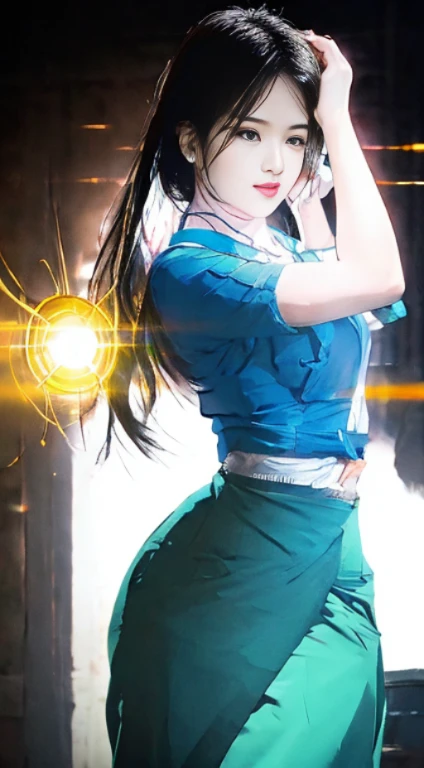 (Photorealistic:1.4) image of a Japanese Girl, (top-quality, 8K, 32K, masterpiece), her hands & legs enhanced by Electronic Robotic, with glowing Parts. (dynamic pose), ((facing camera)), cowboy shot, shapeless hair, blue color hair, wearing white hoodie. depth of field f/1.8, Ruined city background, luminescence light particles, (((glow)), HDR (high dynamic range), Multi-layered textures, Surface shading, Accurate simulation of light-material interactions, Perfect Proportions, Octane Render, two-tone lighting, large aperture, low ISO, white balance, 8K RAW