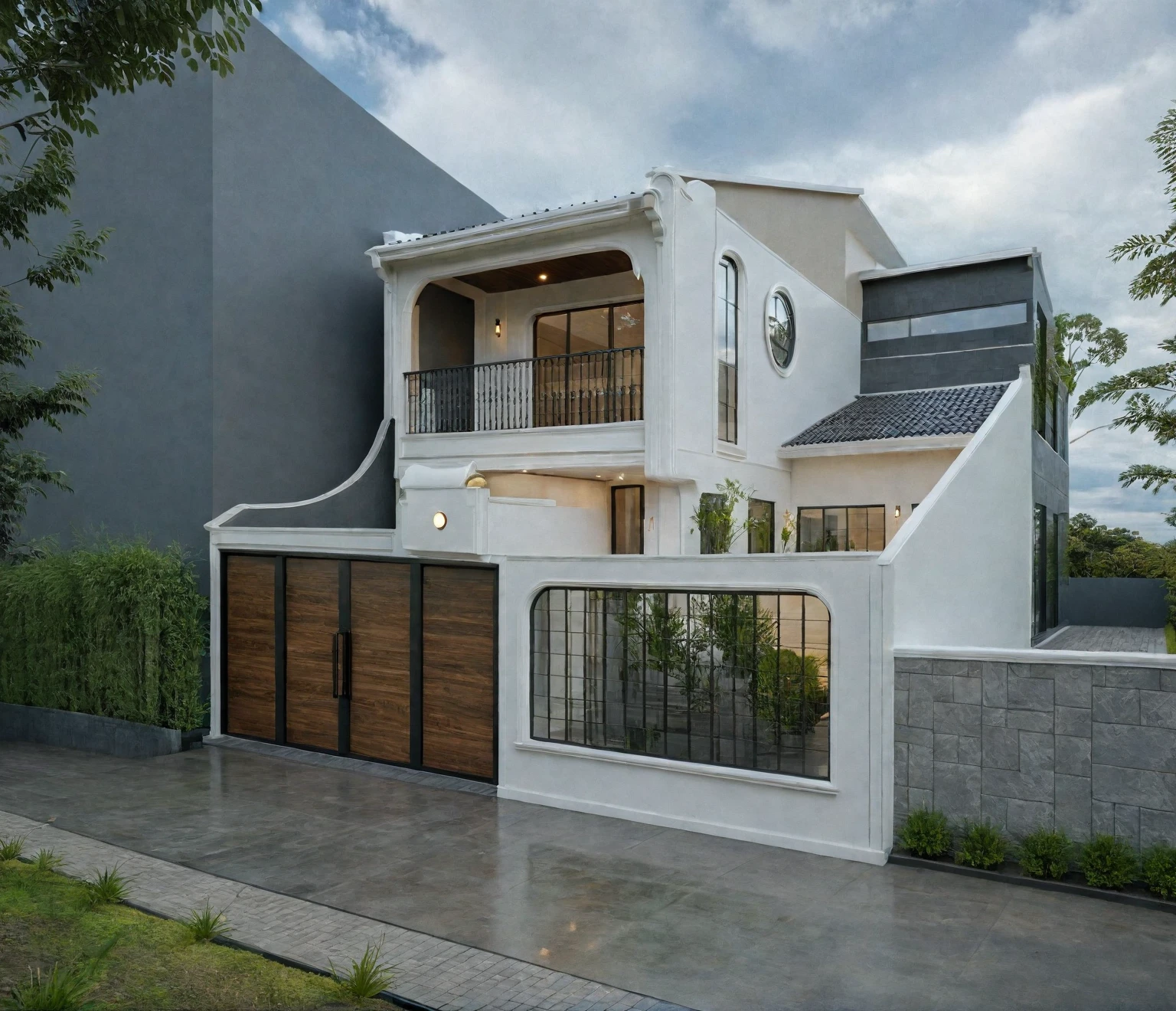 exterior house, contemporary style, white wall, wood wall, wood door, glass window, (realistic:1.2), Masterpiece, high quality, best quality, authentic, super detail, outdoors,road,pavement, grass, trees, sky, cloud, (daylight:1.1)
