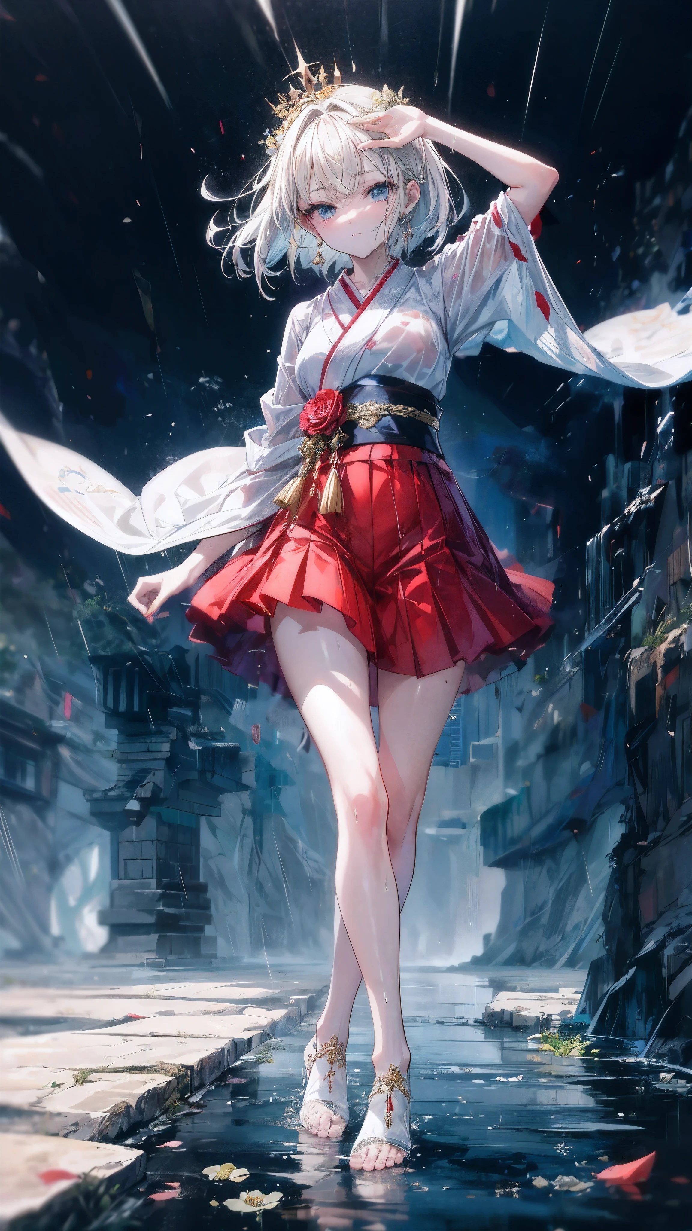 anime girl in a red skirt and white shirt walking in the rain, anime style 4 k, anime art wallpaper 8 k, anime art wallpaper 4 k, anime art wallpaper 4k, anime girl walking on water, anime wallpaper 4k, anime wallpaper 4 k, 4k anime wallpaper, anime style. 8k, beautiful anime girl, beautiful anime artwork