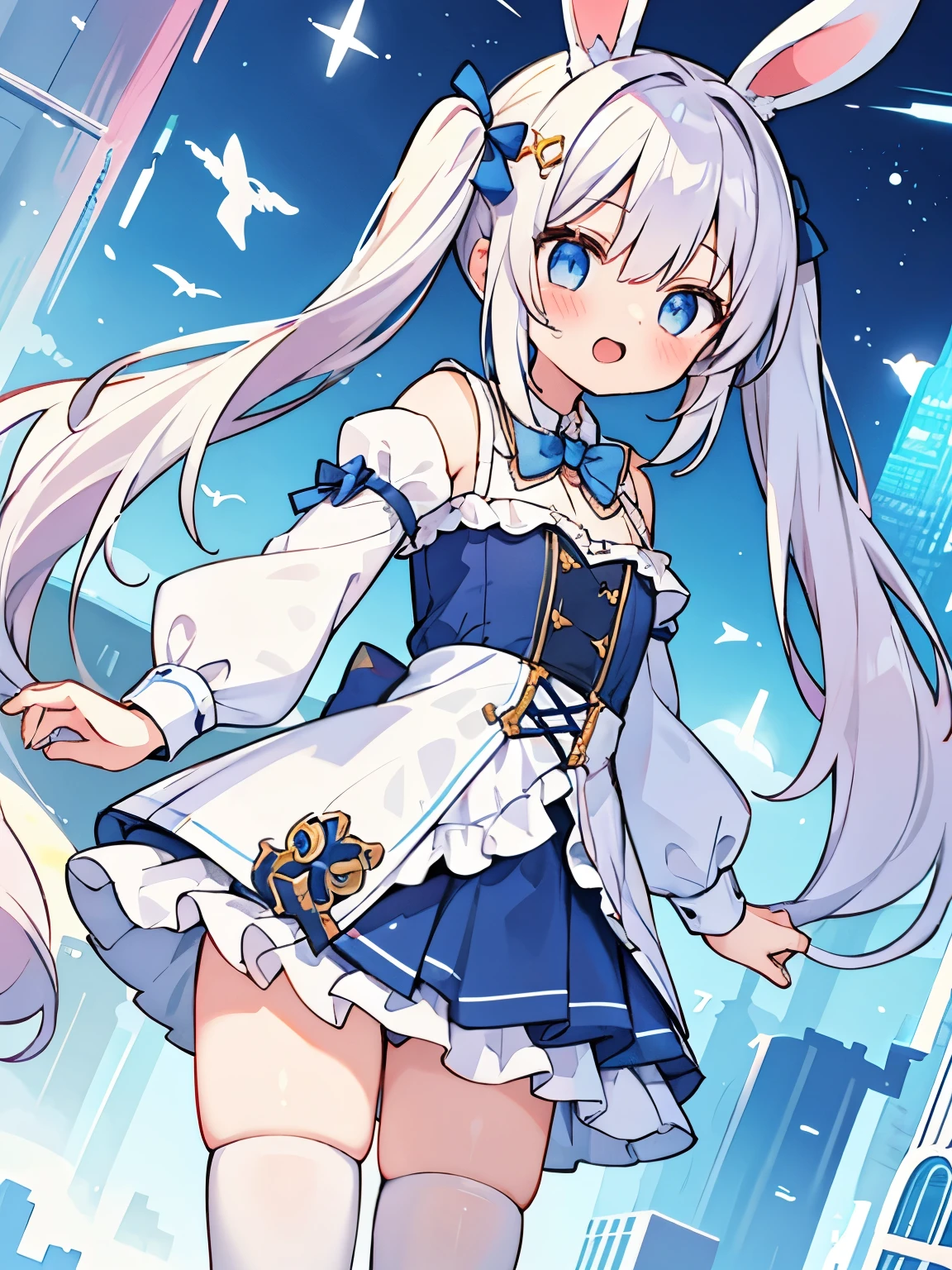 cute, twin tails, fantasy wonderland, 1 girl, Stinking eyes, Rabbit, dynamic angle, game CG
