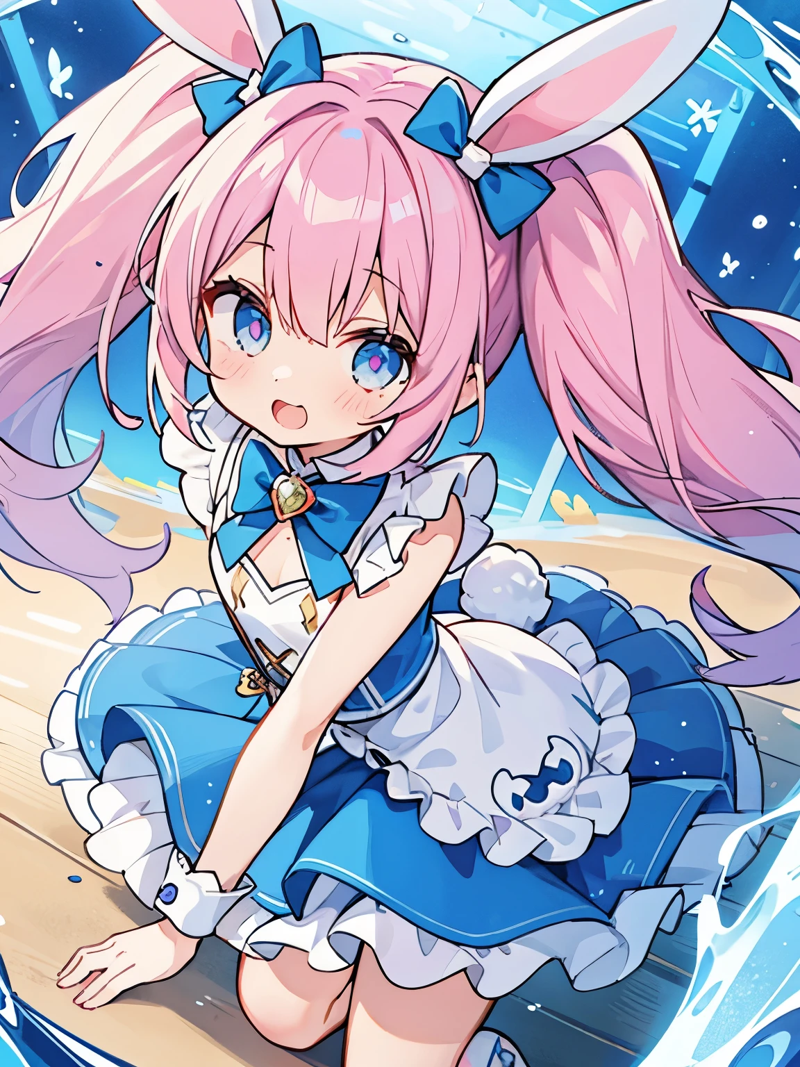 cute, Twin tails, fantasy wonderland, 1 girl, Confused eyes, Rabbit, Dynamic Angle, Game CG