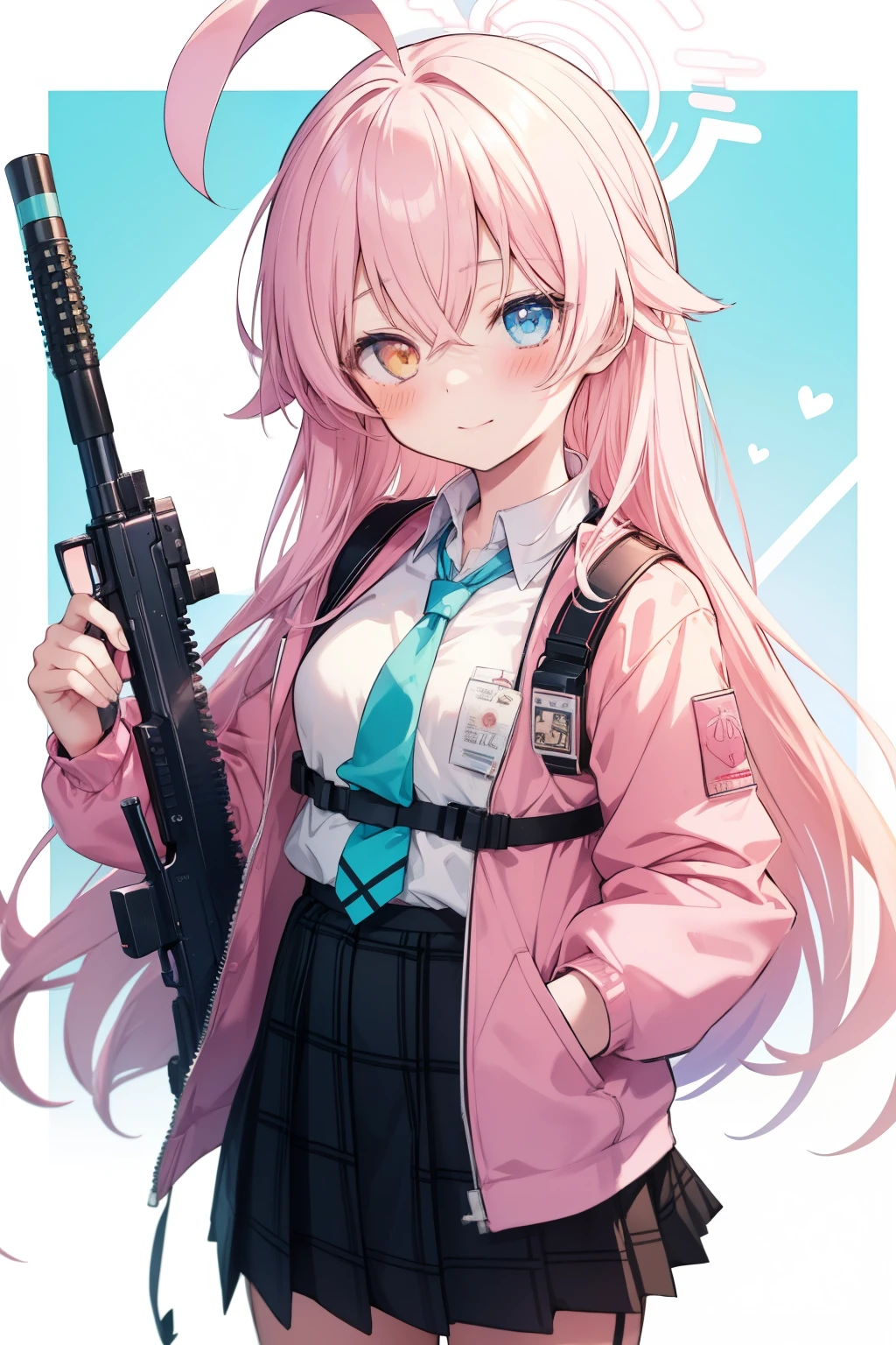 Kotoriyu Hoshino、Good looking girl (blush, Perfect Face), independent , Looking at the camera, masterpiece, Anime art style, Cute Characters, Most detailed, high quality、Nico Nico Smile、Combat Uniform、He has a gun