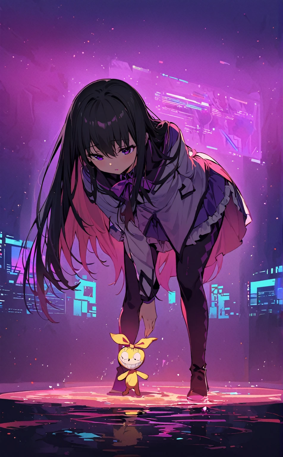 (highest quality:1.2),One girl,alone,homu，Magical Girl Clothes，boots，Purple eyes,Long Hair,Black Hair,bangs，Hair between the eyes,pixelated background,Neon Light,SF color scheme,Vibrant colors,Metallic texture,detailed shading,Holographic interface,Dark atmosphere,High Contrast,Sharp focus,twig of hair,Reflective surface,Exquisite detail,High resolution,Studio Lighting,Illuminated surroundings,Artificial Intelligence Assistant，Thick thighs,Beautiful Eyes, Beautiful background, beautiful and detailed body,Fine grain,classroom,Table Sex,Groin friction,Masturbation,A puddle of pussy juice,From below,Moaning,Open your mouth,arm_support,(Leaning forward:1.5),