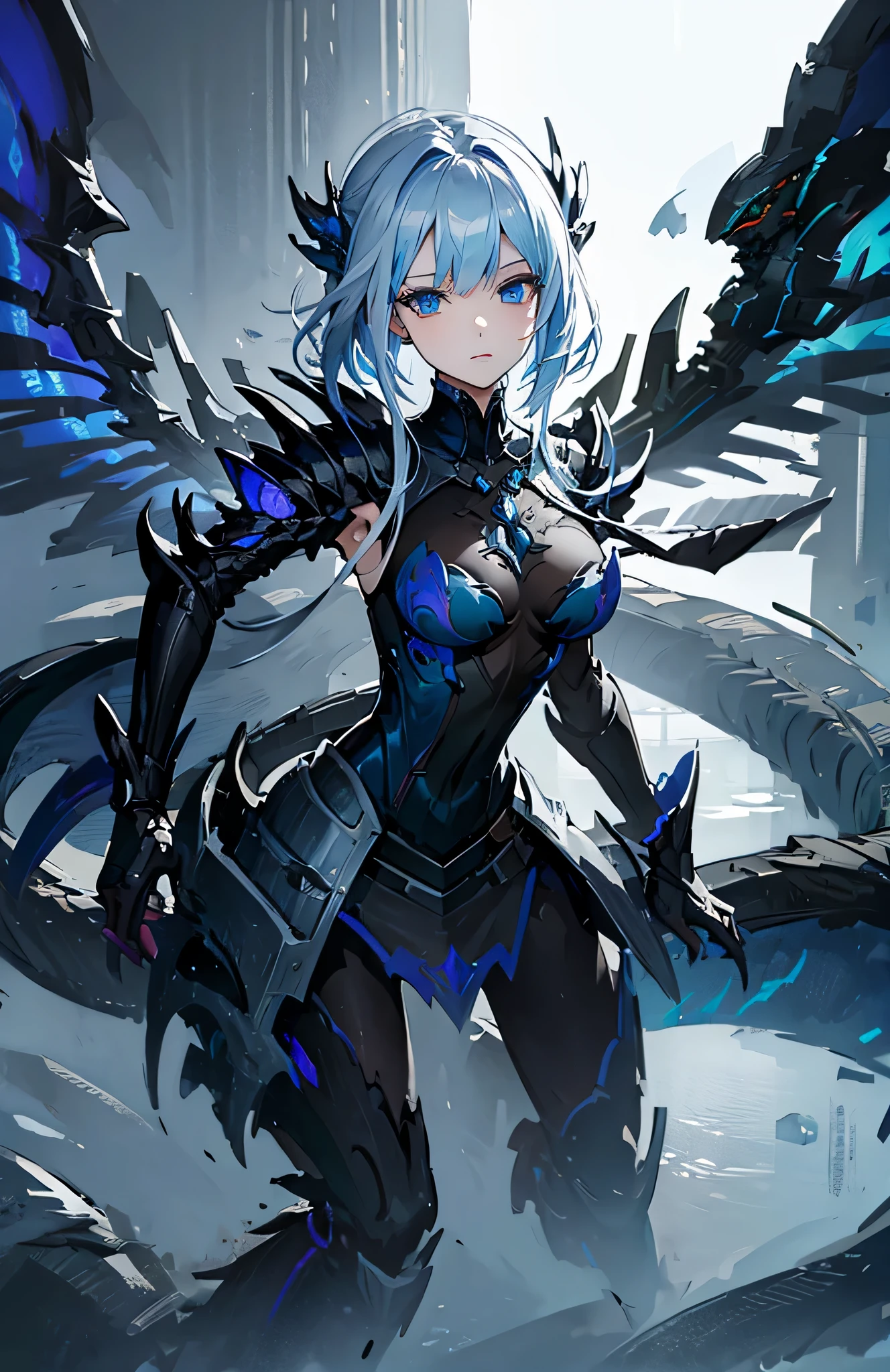 Anime girl with dragon wings, Dragon Girl, From Arknights, Queen of Dragons, Devil Anime Girl, Detailed digital anime art, Anime Monster Girl, Detailed anime art, artstation pixivでトレンド, Blue scales covering her chest, the Dragon Girl portrait, Dragon Queen, Detailed Key Anime Art, Detailed Anime Character Art, Blue armor with a dragon motif