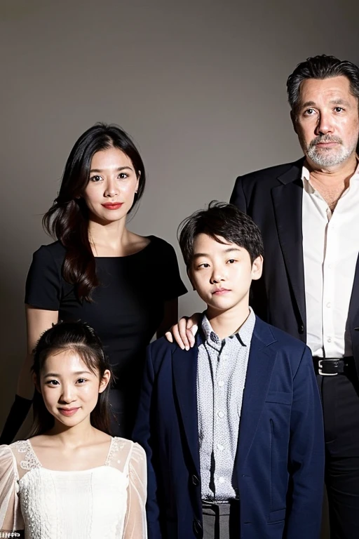 best quality, masterpiece:1.2) Photo of a rich family, father aged 35, mother aged 30 and 1 daughter aged .
