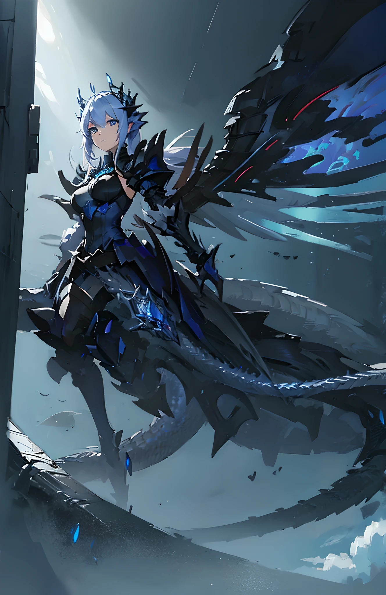 Anime girl with dragon wings, Dragon Girl, From Arknights, Queen of Dragons, Devil Anime Girl, Detailed digital anime art, Anime Monster Girl, Detailed anime art, artstation pixivでトレンド, Blue scales covering her chest, the Dragon Girl portrait, Dragon Queen, Detailed Key Anime Art, Detailed Anime Character Art, Blue armor with a dragon motif