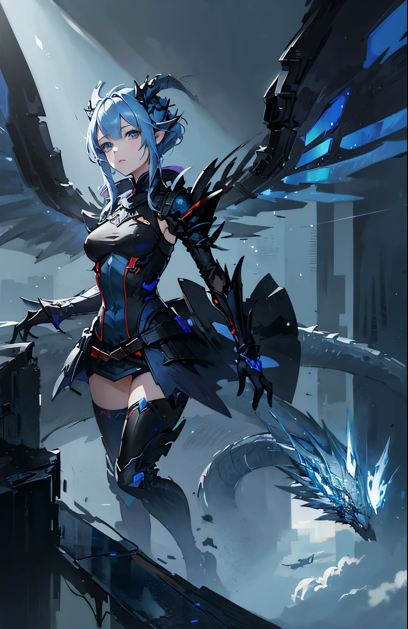 Anime girl with dragon wings, Dragon Girl, From Arknights, Queen of Dragons, Devil Anime Girl, Detailed digital anime art, Anime Monster Girl, Detailed anime art, artstation pixivでトレンド, Blue scales covering her chest, the Dragon Girl portrait, Dragon Queen, Detailed Key Anime Art, Detailed Anime Character Art, Blue armor with a dragon motif