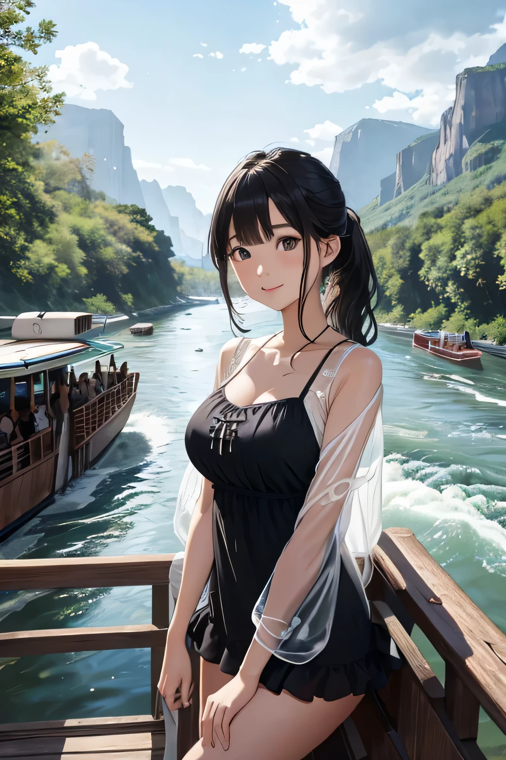 (highest quality:1.4)、(High resolution)、Detailed Background、(Beautiful face in every detail:1.4)、Anatomically correct、(Draw the usual number of fingers:1.2)、(Detailed facial expressions)、Beautiful, smooth skin、Beautiful teenage girl、(Three Women:1.2)、(Huge breasts:1.3)、brown hair、Black Hair、ponytail、Long Hair、Realistic、Perfect body line、cute、Cute gestures、Cowboy Shot、
Cut-out design swimsuit、Since you may get wet, wearing a chiffon cover-up will help you look sexy and stay comfortable.、See-through dress、Wear a bikini under a one-piece、The dress becomes transparent when wet、
(Woman enjoying river boat ride:1.5)、
This is one of the most popular spots for rafting on the Colorado River..、
Enjoy the spectacular views surrounded by overwhelming nature.、
Letting yourself go with the flow of the river、A unique experience with spectacular views of the surrounding rocky mountains.。.、
Down the river at dusk, You can enjoy the beautiful view of the sunset reflected on the river surface..、
Not only can you experience the natural beauty and historical value of the area,, You can also experience adventure.、Enjoy the bounty of nature、Enjoy a relaxing time on board、cute