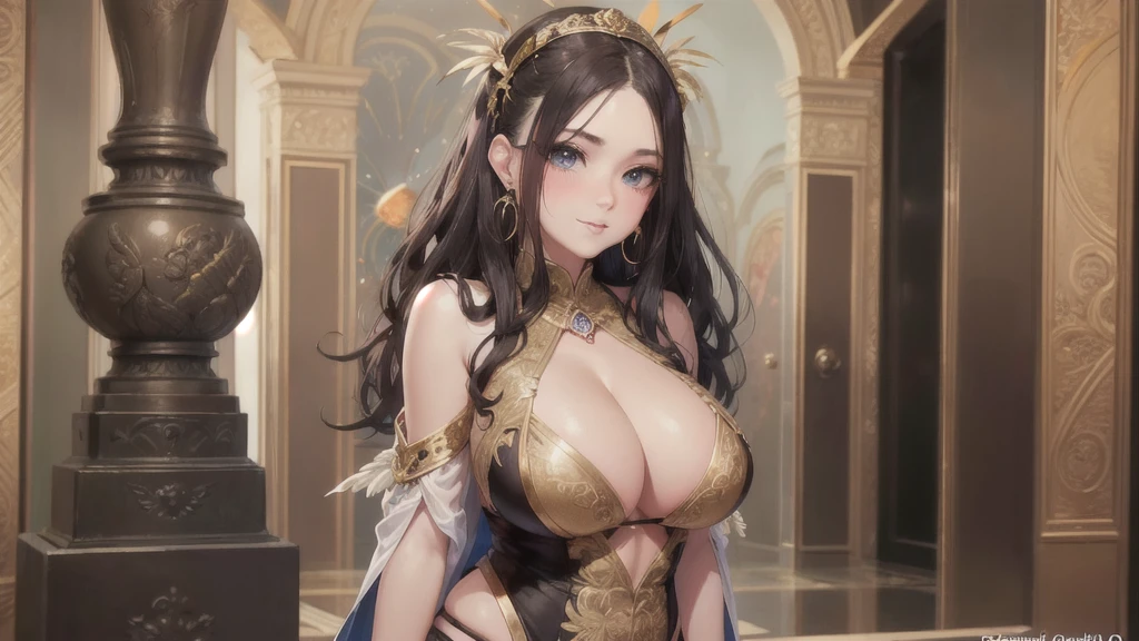 Big Breastsの女性, Blonde, colored feather, metal ornaments, colored Flowers, particle, Light, (masterpiece, 最high quality, 最high quality, Official Art, Beautiful and aesthetic:1.2), (1 girl:1.3), Very detailed,(Fractal Art:1.1),(colorful:1.1)(Flowers:1.3),Most detailed,(Dynamic pose), (Abstract background:1.3), (Shiny skin), (Many colors :1.4), ,(Earrings:1.4), (feather:1.4),masterpiece, 最high quality, 30~40 years, full body shot, Mature Woman, 美しい Mature Woman,Captivating smile, Thick lips, Plumpとした唇, blush, Looking at the audience, Provocative expression, Cleavage, Plump、Curvy Hips、Attractive face、Mischievous face、An inviting gaze、Expressing emotions,Standing position、gorgeous accessories different hairstyles,Gold headband,Ample breasts,Uneven buttocks,Greek clothing,Tulle covers the chest,Perfect balance, Detailed clothing details,Temple,marble,Statue of God,cinematic Lighting, Film Grain, contrast of Light and dark, 8k, masterpiece, Very detailed, Attention to detail, high quality, High resolution, masterpiece, 最high quality, Very detailed, Big Breasts, Are standing, Cowboy Shot, Looking at the audience, Outdoor, blush, 1 girl, (masterpiece:1.3), (High resolution), (8k), (Very detailed), Perfect Face, Beautiful eyes and face, (((最high quality))), (Very detailed), Detailed face and eyes, (alone), High resolution、Beautiful eyes,(((Sexy pose)))