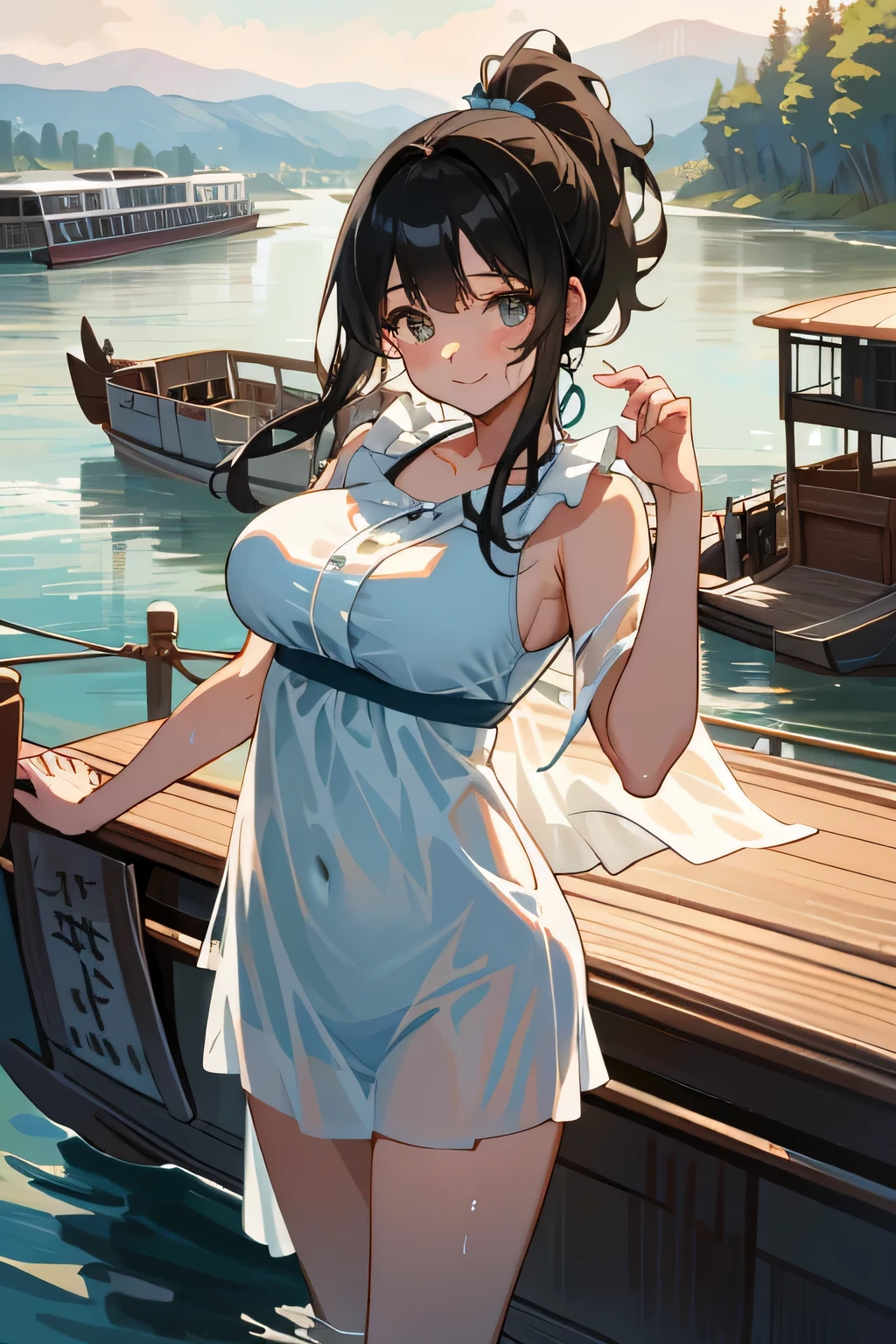 (highest quality:1.4)、(High resolution)、Detailed Background、(Beautiful face in every detail:1.4)、Anatomically correct、(Draw the usual number of fingers:1.2)、(Detailed facial expressions)、Beautiful, smooth skin、Beautiful teenage girl、(Three Women:1.2)、(Huge breasts:1.3)、brown hair、Black Hair、ponytail、Long Hair、Realistic、Perfect body line、cute、Cute gestures、Cowboy Shot、

Cut-out design swimsuit、Since you may get wet, wearing a chiffon cover-up will help you look sexy and stay comfortable.、See-through dress、Wear a bikini under a one-piece、The dress becomes transparent when wet、

(Woman enjoying river boat ride:1.5)、

This is one of the most popular spots for rafting on the Colorado River..、
Enjoy the spectacular views surrounded by overwhelming nature.、
Letting yourself go with the flow of the river、A unique experience with spectacular views of the surrounding rocky mountains.。.、
Down the river at dusk, You can enjoy the beautiful view of the sunset reflected on the river surface..、

Not only can you experience the natural beauty and historical value of the area,, You can also experience adventure.、Enjoy the bounty of nature、Enjoy a relaxing time on board、cute
