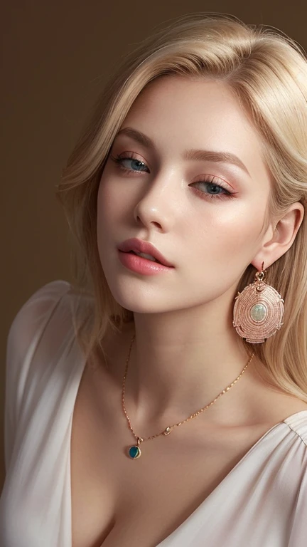 1 29 year old blonde woman with long hair posing for a picture, Beautiful blonde woman, beautiful blonde woman, (She is blushing and making a kissy face1.4), ((Her face is turned upwards:1.3)), Beautiful, well-cared for blonde, 8K Portrait, ((Front view of her from above)), Smooth blond woman, (Slim figure top model:1.2), breast enhancement, (Blonde Swedish woman), (Blonde eyebrows), Glossy long blonde hair, (She's droopy eyes and the eyes slightly open:1.3), ((she is looking up at the viewer from below:1.2)), ((Her thick plump and parted lips:1.5)), (Her upper body photo), (A person in the center left and right, The whole head is shown:1.3), (Pastel colored buttoned collared blouse:1.3), (A very simple necklace and very simple earrings), Perfect Makeup
