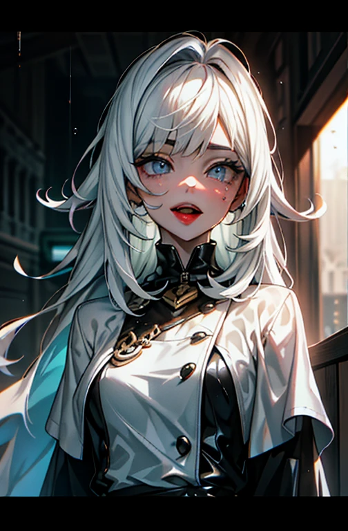 White drips, wet shiny paint drips, whitish tears, tongue out dirt faces.
