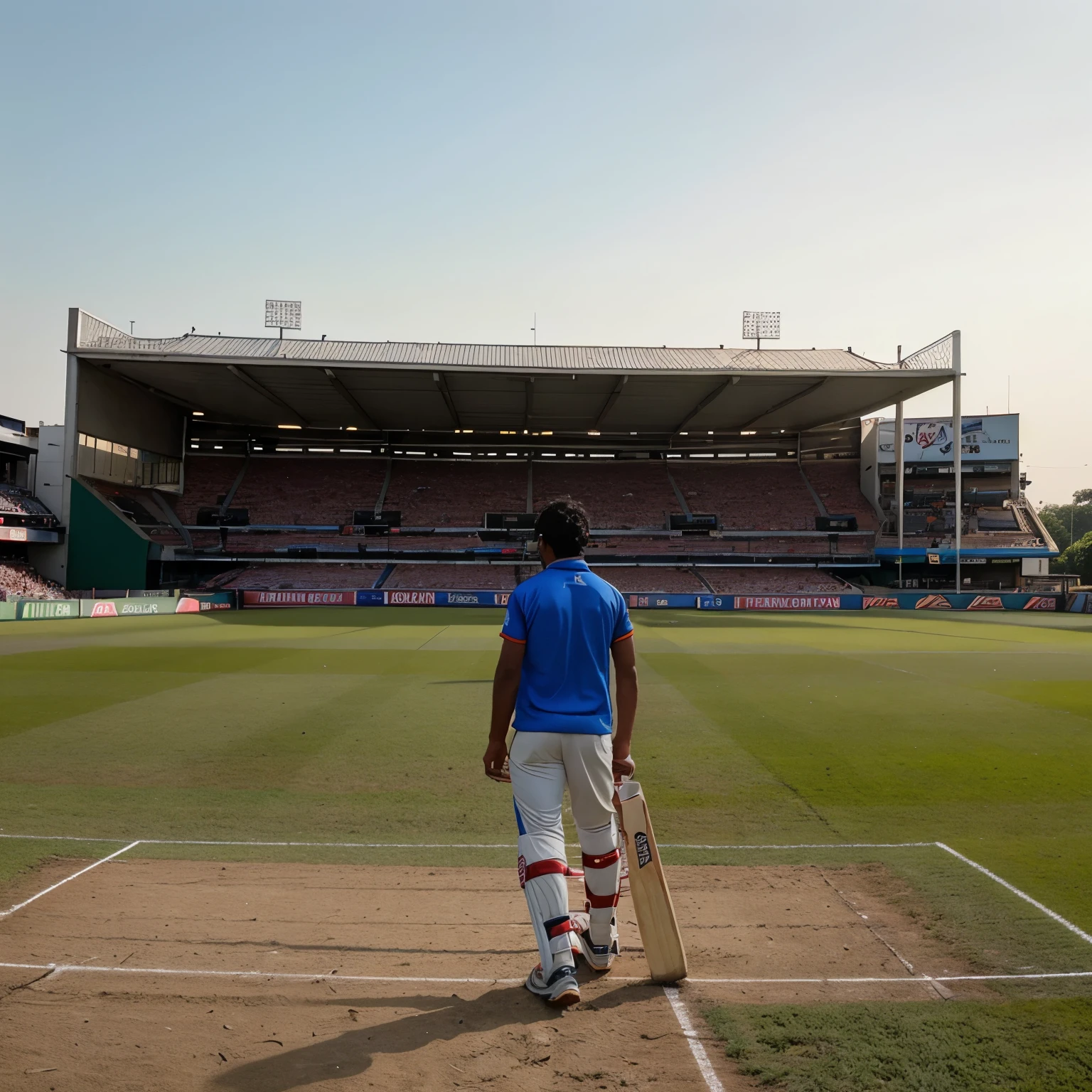 Boy in Ajeet Name cricket jearsy from back in cricket ground
