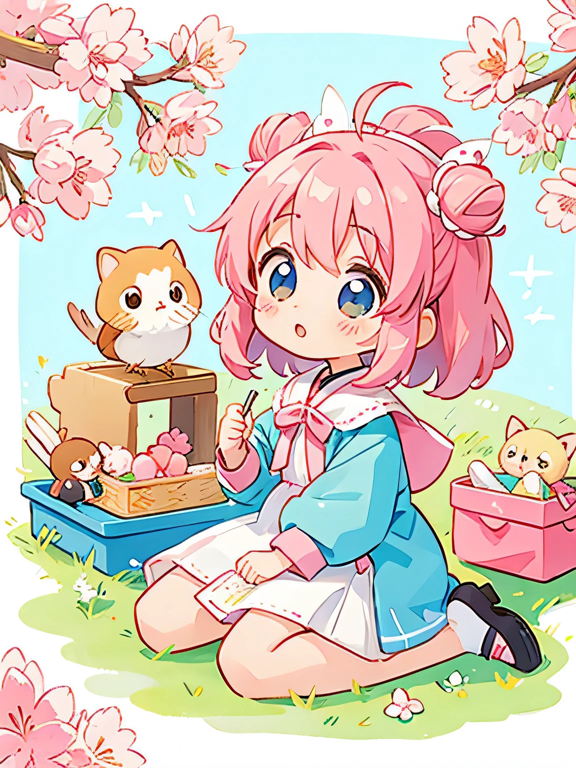 Momoko Sakura Style, Kawaii Design, most beautiful girl ever、Chibi, birdie、picnic, (((many friends)))