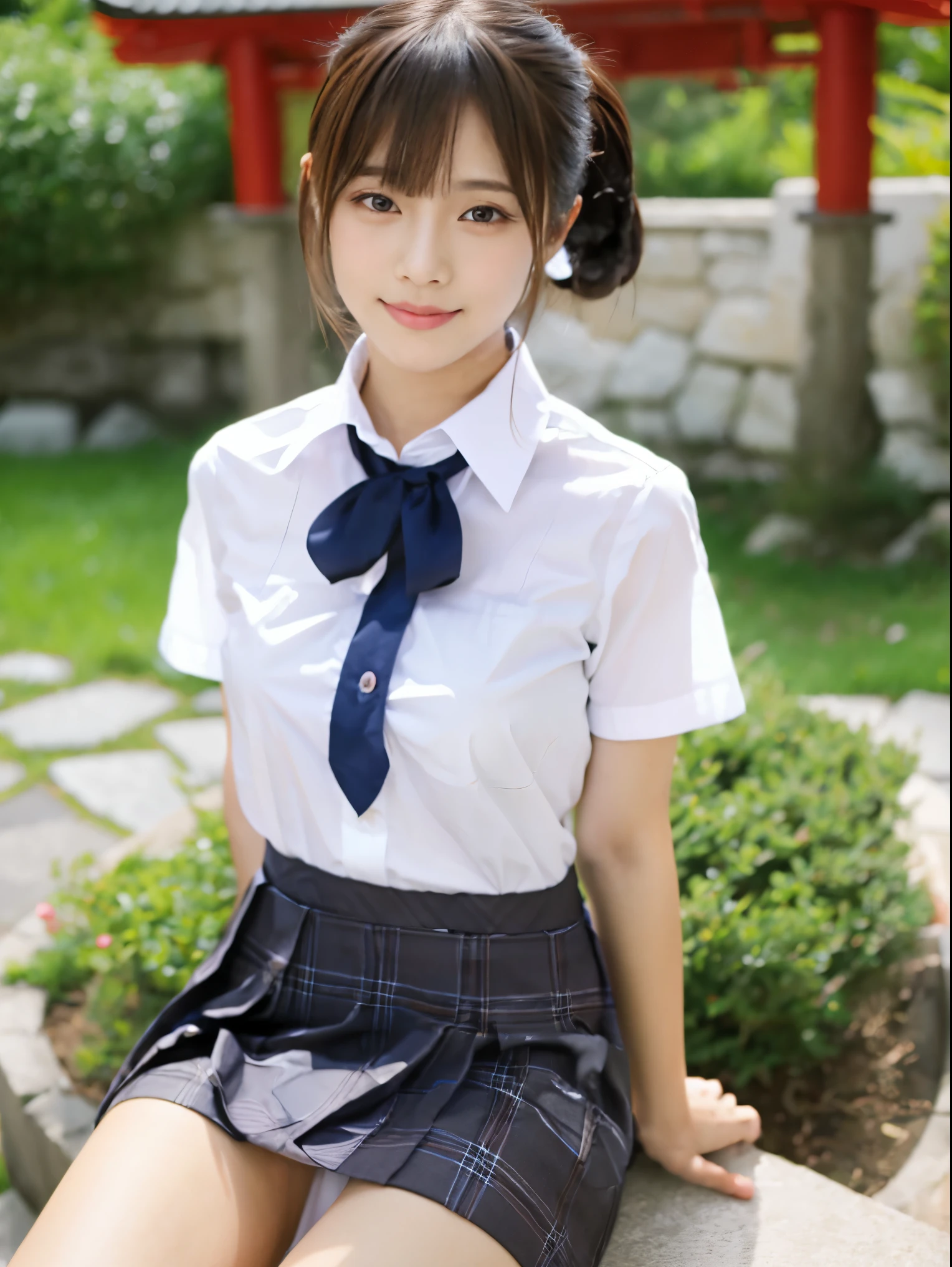 1 girl, alone, Japanese girl, , (highest quality, Realistic, High resolution, 8k, Very detailed, Detailed face, Shiny skin), Japanese , Collared shirt, White shirt, Ribbon tie, Black Hair, ragged bangs, ponytail, Small breasts, Squat, Cleavage ,Ass, asshole, vagina, pussy, genitals, back, behind、Skirt Lift,pantyjob, panties on penis, 1boy, 1girl,