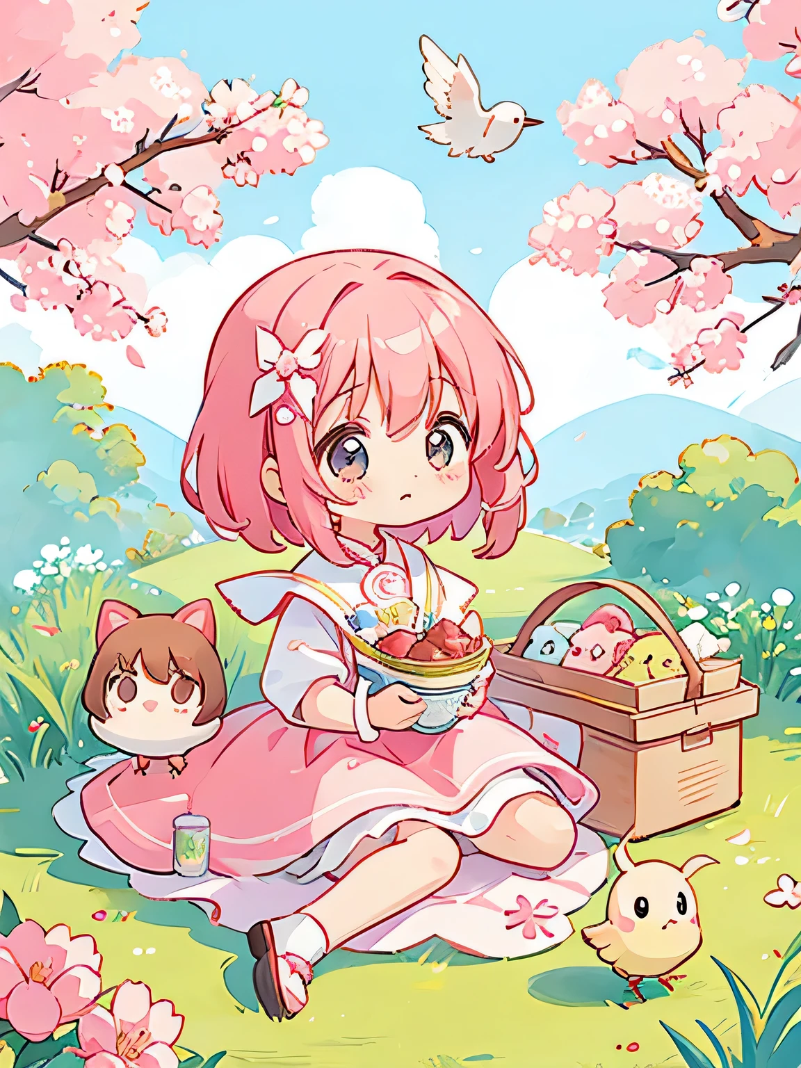 Momoko Sakura Style, Kawaii Design, (((many girls))), most beautiful girl ever、Chibi, birdie、picnic, (((many friends)))