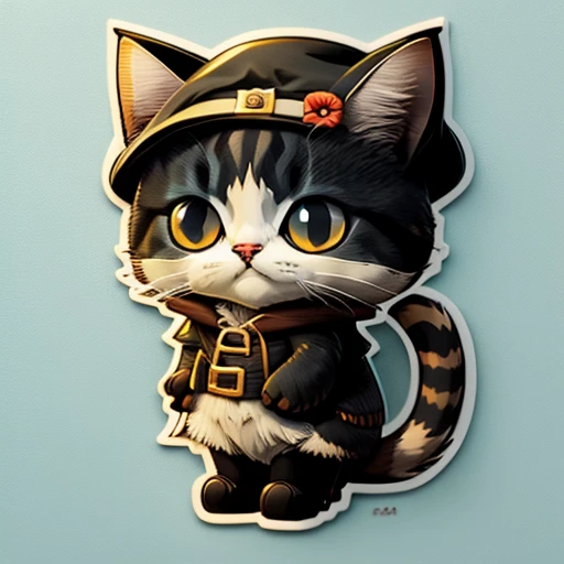Sticker, Cute cartoon sticker of a cat in beret and boots, black cat