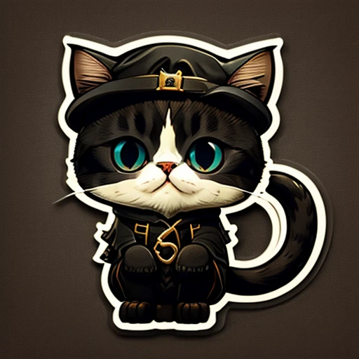 Sticker, Cute cartoon sticker of a cat in beret and boots, black cat