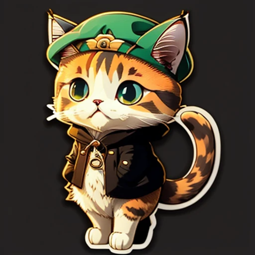 Sticker, cute cartoon of, Anime style, Cute cartoon sticker of a cat in beret and boots