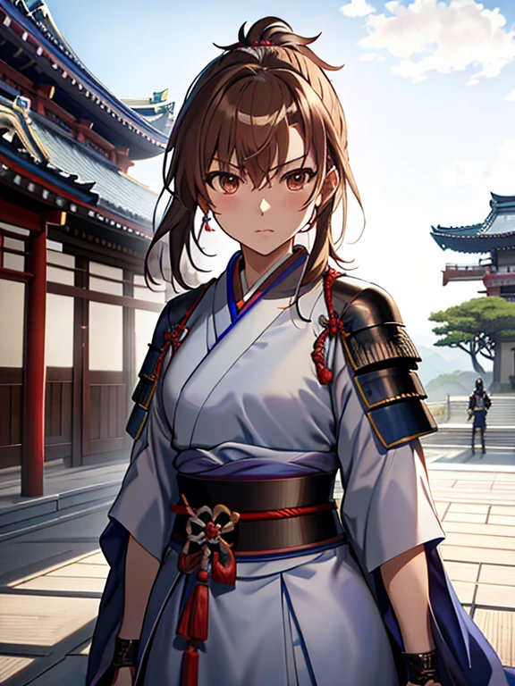 Misaka Mikoto、Shinsengumi、Swordsman、samurai、Temple、UHD, retina, masterpiece, ccurate, anatomically correct, textured skin, super detail, high details, best quality, highres, HD
