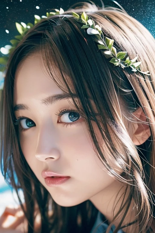 high quality, 最high quality, Tabletop, Detailed portrait of a woman 1 girl, Long Hair, (floating, space, Milky Way, colorful), Warm lighting, goddess, Milky Way, scenery, colorful hair wreath, {{{最high quality}}}, {{Very detailed}}, {figure}, movie angle, {Detailed light},Cinema Lighting, Celestial, Dynamic pose