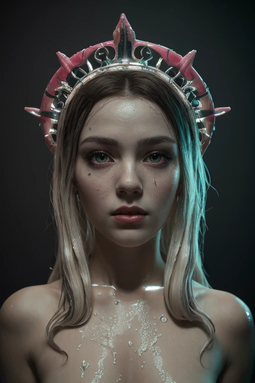 8K, ARTISTIC photogrAphy, best quAlity, mAsterpiece: 1.2), A (potrAit:1.2) witch BLOOD Toon Doll Cthulhu nun QUEEN, PINK many octopus style tentacles, full body RAW candid cinema, yellow hair, 16mm, color graded portra 400 film, remarkable color, ultra realistic, sad admosphere, dark lighting, oppressive atmosphere, depressive colors, kodak portra 400, photograph,r, Natural Light, Pinhead lighgts, blur reflection, Brush Strokes, Smooth, abstract, Splatter, Oil On Canvas, rainbow colors, fractal isometrics details bioluminescens : a stunning realistic photograph of wet bone structure, 3d render, octane render, intricately detailed, titanium decorative headdress, cinematic, trending on artstation | Isometric | Centered