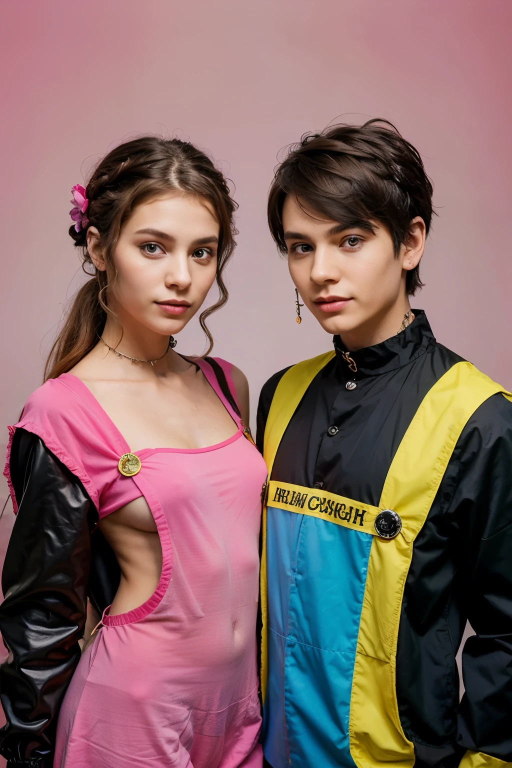 Create an image of virtual characters named Brother Ephel and Sister Ephel to use in the virtual competition.
Characteristics:
- Brother Efel: young, brave, with charisma. Prefers to wear bright colors and fashionable clothes.
- Sister Efel: creative, cheerful, humorous. Likes to wear bright accessories and likes to experiment with hairstyles.