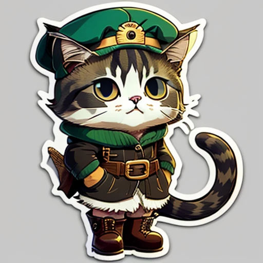 Sticker, cute cartoon of, Anime style, Cute cartoon sticker of a cat in beret and boots