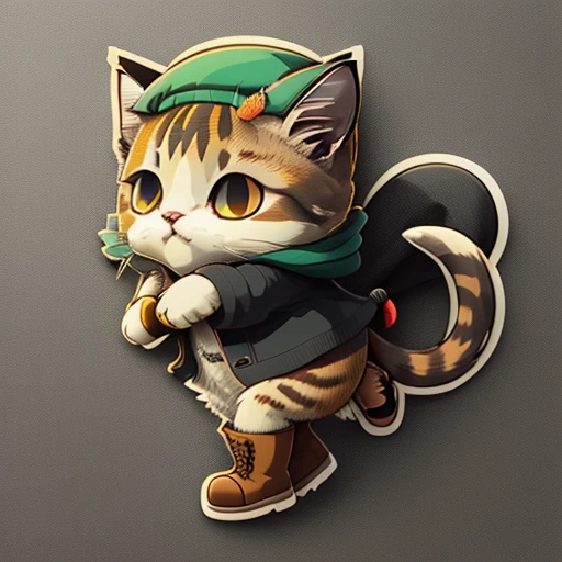 Sticker, cute cartoon of, Anime style, Cute cartoon sticker of a cat in beret and boots