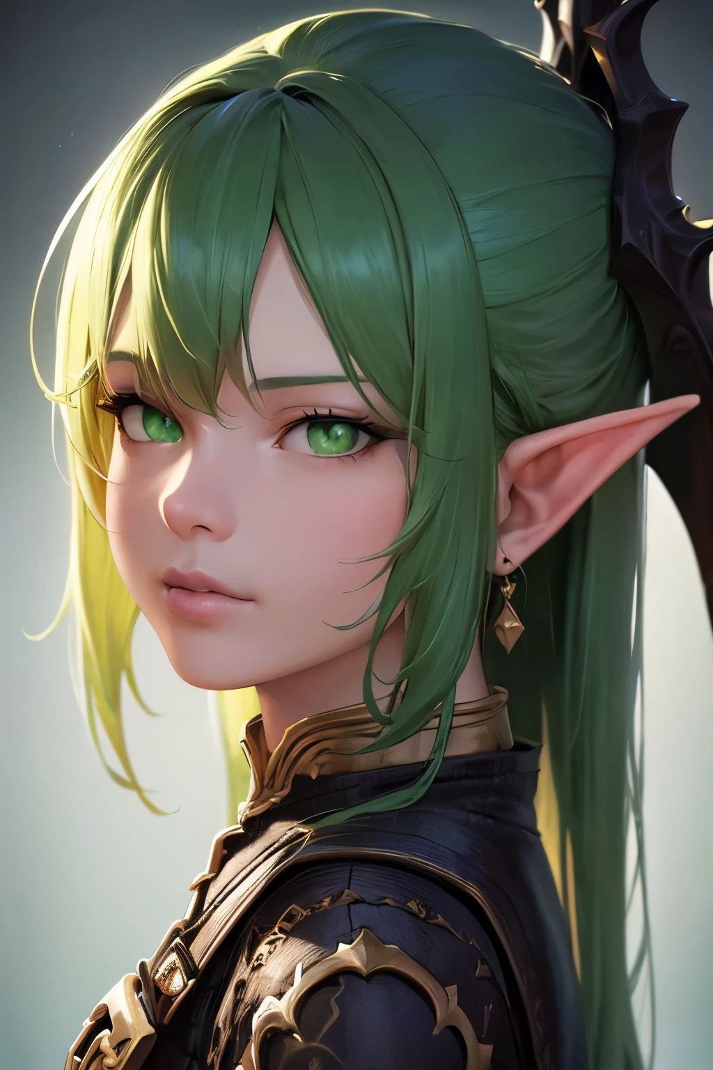 (best quality,4k,8k,highres,masterpiece:1.2),ultra-detailed,realistic:1.37,(Digital art),Pixelated,male,detailed facial features,fantasy goblin,emerald green eyes,pointed ears,fantasy bag wearer,lush darkness background,pastel color palette,soft and dreamy lighting