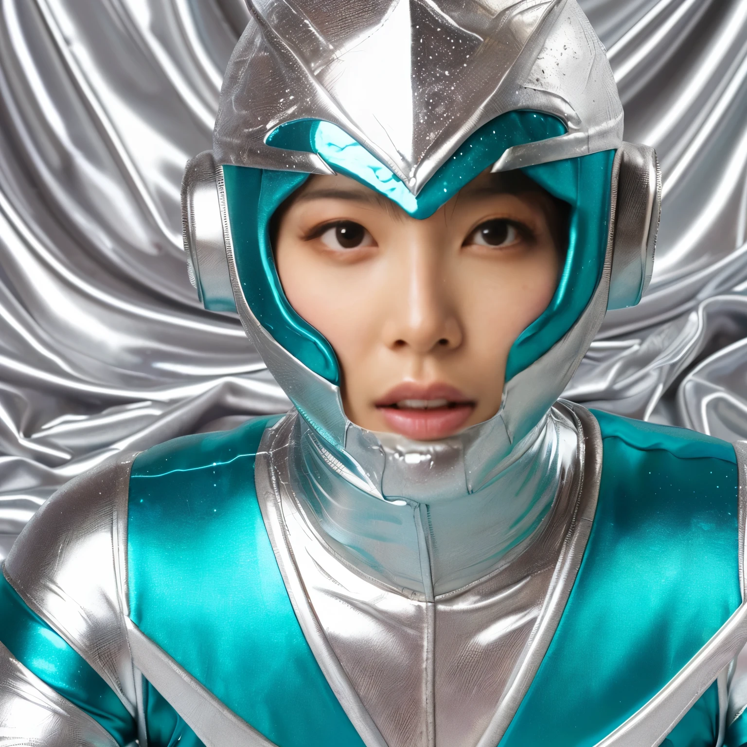 best image quality、Super high resolution、(realism:1.4)、Korean beauty star、The most beautiful KPOP star、horny face、Horny Korean makeup、erotic expression、A body that makes you want to touch it、erotic photos、((Realistic shiny satin fabric texture、High-gloss stretch satin fabric that is smooth and smooth to the touch.、The drape of the curved part of the shiny satin fabric、strong shiny costume、The smooth and beautiful quality and luster of the costumes、A shiny costume made of high-quality satin fabric with high density.、Smooth to the touch oil light liang ice 縝绸 ultra-class battleship skin coat COS、Super Sentai Women&#39;s Heroine Suit、Texture of costumes that satin fetishists respond to、Thin, glossy stretch satin fabric)),8K photo quality