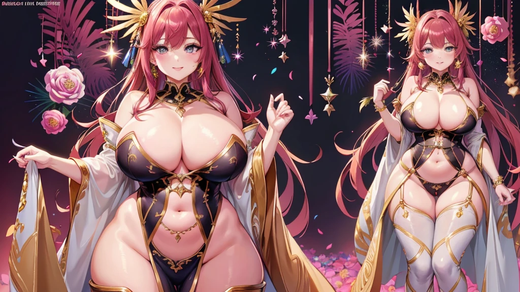 Big Breastsの女性, Blonde, colored feather, metal ornaments, colored Flowers, particle, Light, (masterpiece, 最high quality, 最high quality, Official Art, Beautiful and aesthetic:1.2), (1 girl:1.3), Very detailed,(Fractal Art:1.1),(colorful:1.1)(Flowers:1.3),Most detailed,(Dynamic pose), (Abstract background:1.3), (Shiny skin), (Many colors :1.4), ,(Earrings:1.4), (feather:1.4),masterpiece, 最high quality, 30~40 years, full body shot, Mature Woman, 美しい Mature Woman,Captivating smile, Thick lips, Plumpとした唇, blush, Looking at the audience, Provocative expression, Cleavage, Plump、Curvy Hips、Attractive face、Mischievous face、An inviting gaze、Expressing emotions,Standing position、gorgeous accessories different hairstyles,Gold headband,Ample breasts,Uneven buttocks,Greek clothing,Tulle covers the chest,Perfect balance, Detailed clothing details,Temple,marble,Statue of God,cinematic Lighting, Film Grain, contrast of Light and dark, 8k, masterpiece, Very detailed, Attention to detail, high quality, High resolution, masterpiece, 最high quality, Very detailed, Big Breasts, Are standing, Cowboy Shot, Looking at the audience, Outdoor, blush, 1 girl, (masterpiece:1.3), (High resolution), (8k), (Very detailed), Perfect Face, Beautiful eyes and face, (((最high quality))), (Very detailed), Detailed face and eyes, (alone), High resolution、Beautiful eyes,(((Sexy pose)))、(((Full body depiction)))