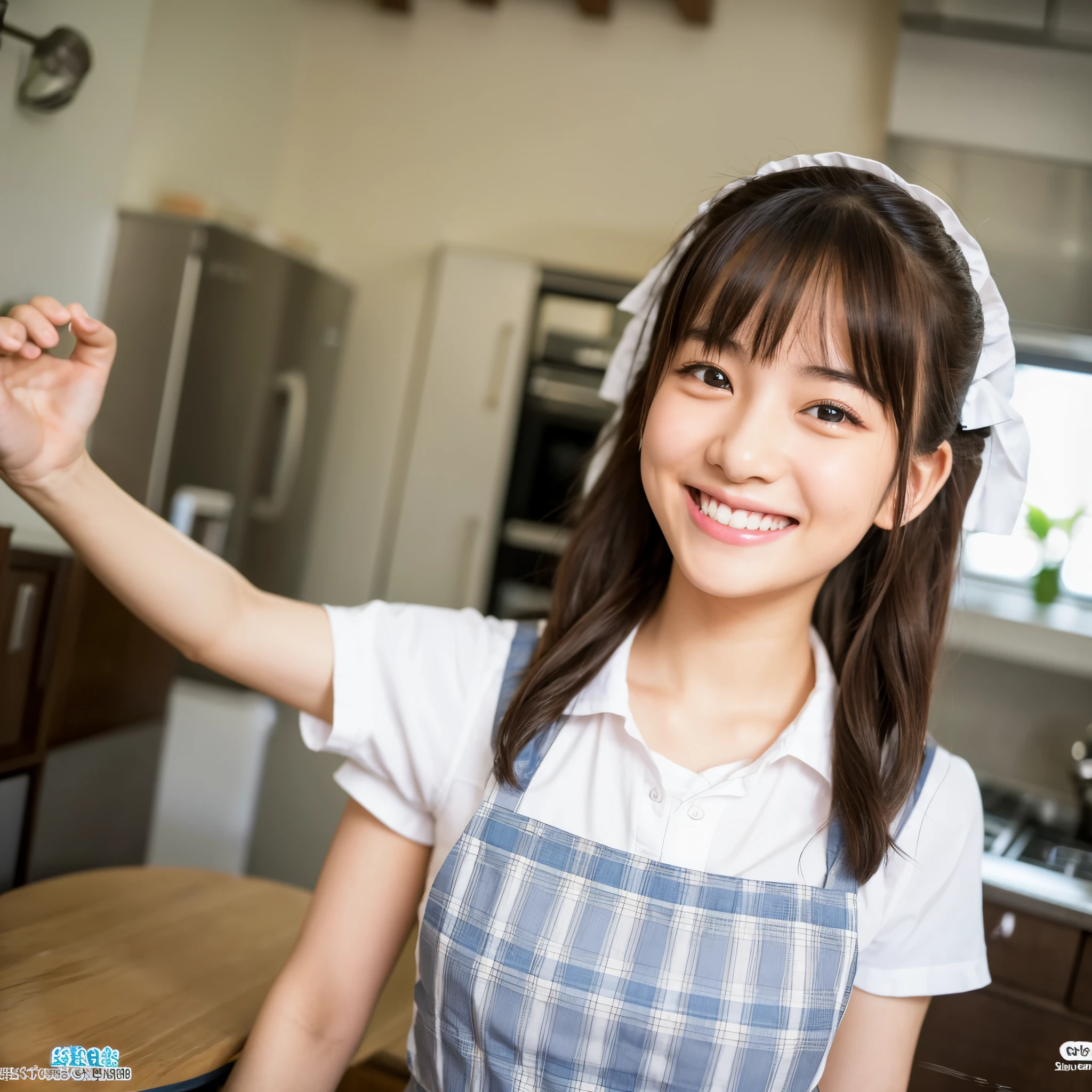 Cute face like a 15-year-old idol Smiling Kindly Maid 胸の谷間が見えるMaid服 Cleaning in the house Medium size bust RAW Photos Genuine Real High definition Raw photo city