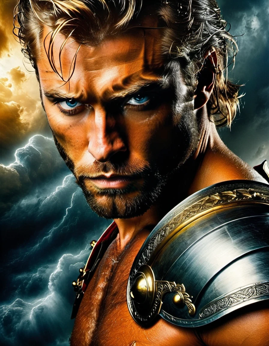 in style of Viking, beautiful detailed，（Man holding a huge sword：1.3），(a close-up,high quality,32k),[sword],[knight],[armor],[detail:1.2],(gold),(steel),(sharp),(shiny),(ornate),(intricate),[helmet],(leather gloves),[focused],[determined],[heroic],[stern expression],(medieval),(fantasy),(commanding pose),[elaborate background],(dramatic lighting),(stormy atmosphere),(storm clouds),(majestic),(powerful),(intense),(imposing),(gazing into the distance，)beautiful detailed，