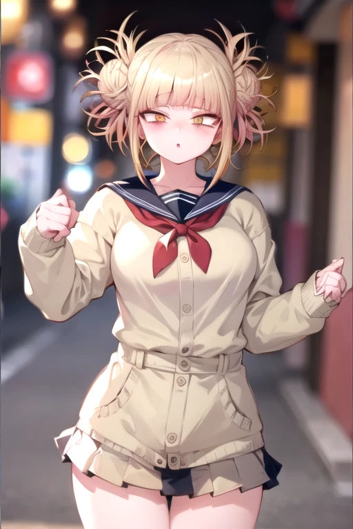 ((One Girl)), (Twin tails), Blonde, Great face and eyes, Pink Eyes, (Amazingly beautiful girl), Blonde, (expensive , Pleated mini skirt:1.5), ((highest quality)), (Very detailed), (Very detailed CG 統合 8k 壁紙), expensively detailed, expensive-definition raw color photos, Professional photography, (((Bokeh))), Depth of written boundary,