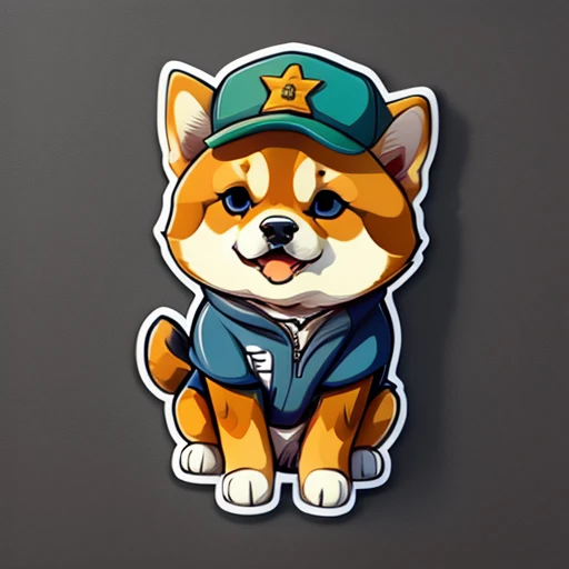 Sticker, cute cartoon of, Anime style, Cute cartoon sticker of a shiba inu in Baseball Cap and shoes, vectorize