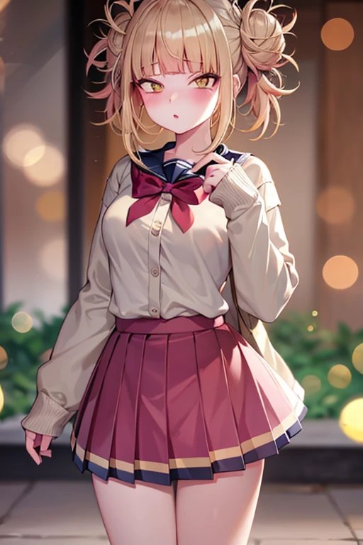 ((One Girl)), (Twin tails), Blonde, Great face and eyes, Pink Eyes, (Amazingly beautiful girl), Blonde, (expensive , Pleated mini skirt:1.5), ((highest quality)), (Very detailed), (very detailed CG integrated 8k wallpaper), expensively detailed, expensive-definition raw color photos, Professional photography, (((Bokeh))), Depth of written boundary,