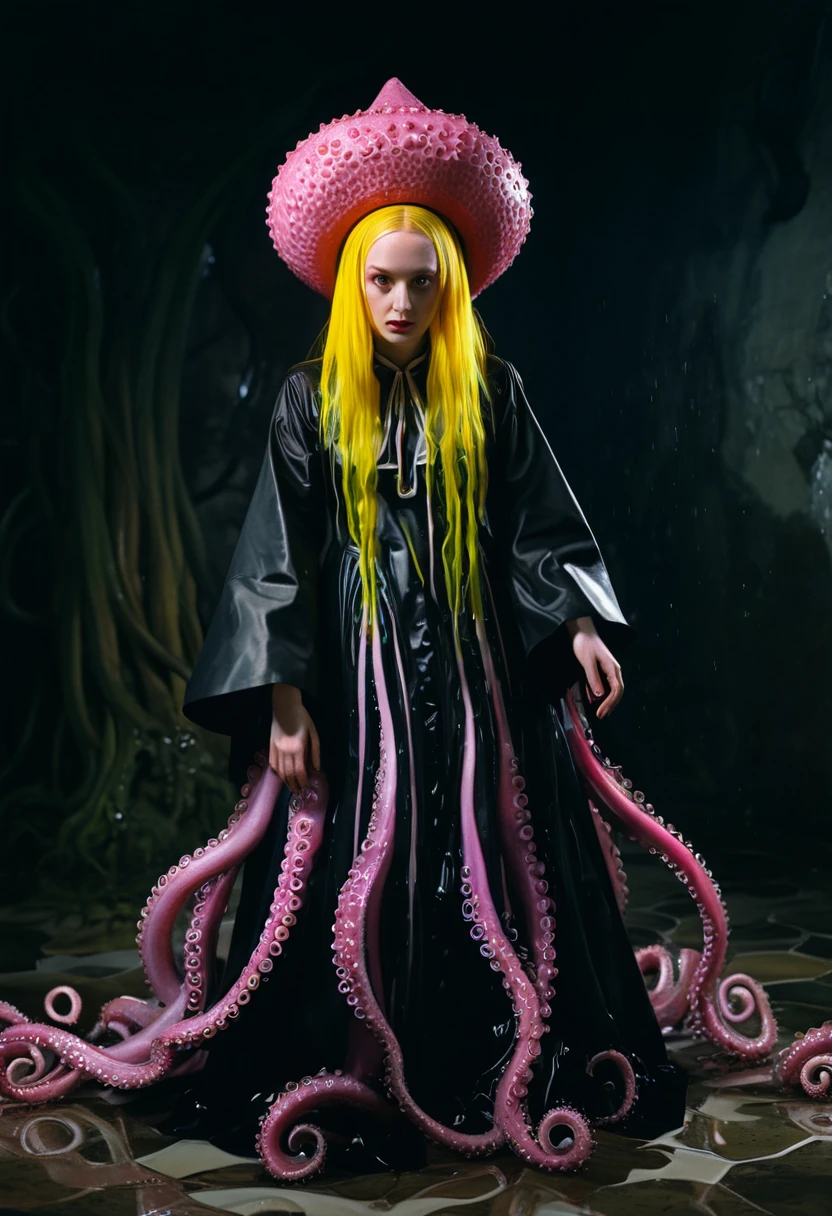 8K, ARTISTIC photogrAphy, best quAlity, mAsterpiece: 1.2), A (potrAit:1.2) witch BLOOD Toon Doll Cthulhu nun QUEEN, EYES, PINK many octopus style tentacles, full body RAW candid cinema, yellow hair, 16mm, color graded portra 400 film, remarkable color, ultra realistic, sad admosphere, dark lighting, oppressive atmosphere, depressive colors, kodak portra 400, photograph,r, Natural Light, Pinhead lighgts, blur reflection, Brush Strokes, Smooth, abstract, Splatter, Oil On Canvas, rainbow colors, fractal isometrics details bioluminescens : a stunning realistic photograph of wet bone structure, 3d render, octane render, intricately detailed, titanium decorative headdress, cinematic, trending on artstation | Isometric | Centered