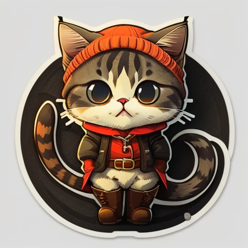 Sticker, cute cartoon of, Anime style, vectorize, Cute cartoon sticker of a cat in beanie and boots