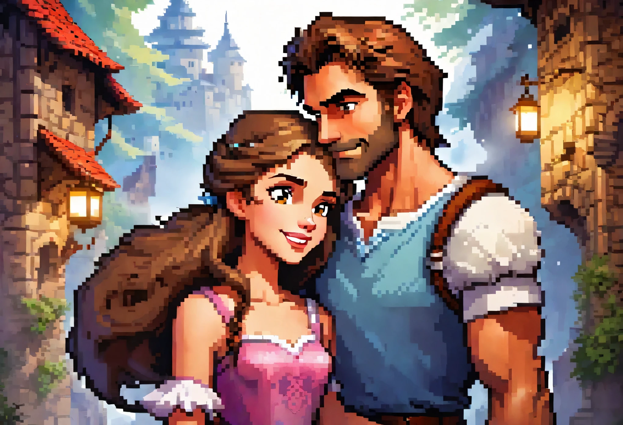 cover page, highres, top quality, best quality, paid reward available, unparalleled masterpiece, perfect artwork, absurdres, High-quality illustrations, super high resolution, detailed background, perfect anatomy, love story of human girl and giant Werewolf, love romance, The princess and the prince, family photograph, pair, Height difference, Physical difference, perfect anatomy, smile, joyful, play with, smile, happy, ((dramatic))epic, One scene of movie,
