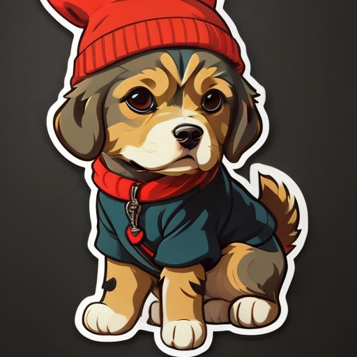 Sticker, cute cartoon of, Anime style, vectorize, Cute cartoon sticker of a dog in beanie and boots